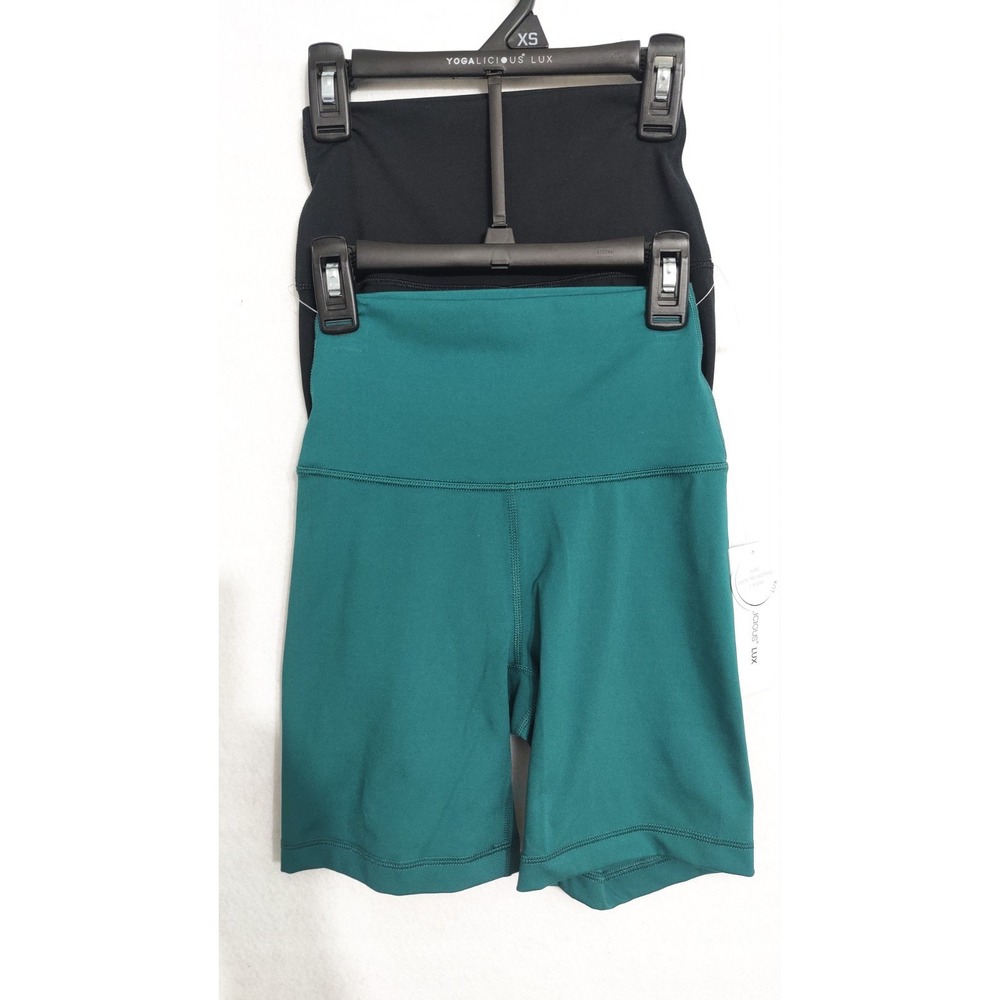 Yogalicious Lux Women's SX 2 Pack Shorts Black Teal Green High Rise Yoga